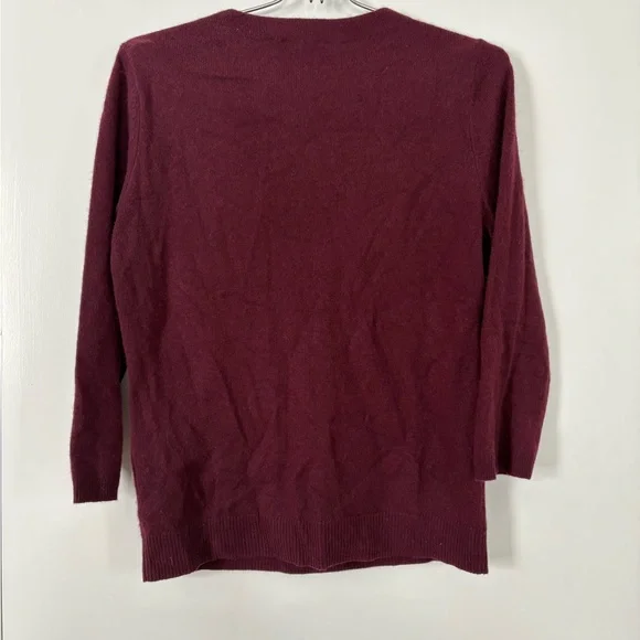 Talbots Women's Burgundy Pure Cashmere Crew Neck 3/4 Sleeve Pullover Sweater S - Picture 2 of 5